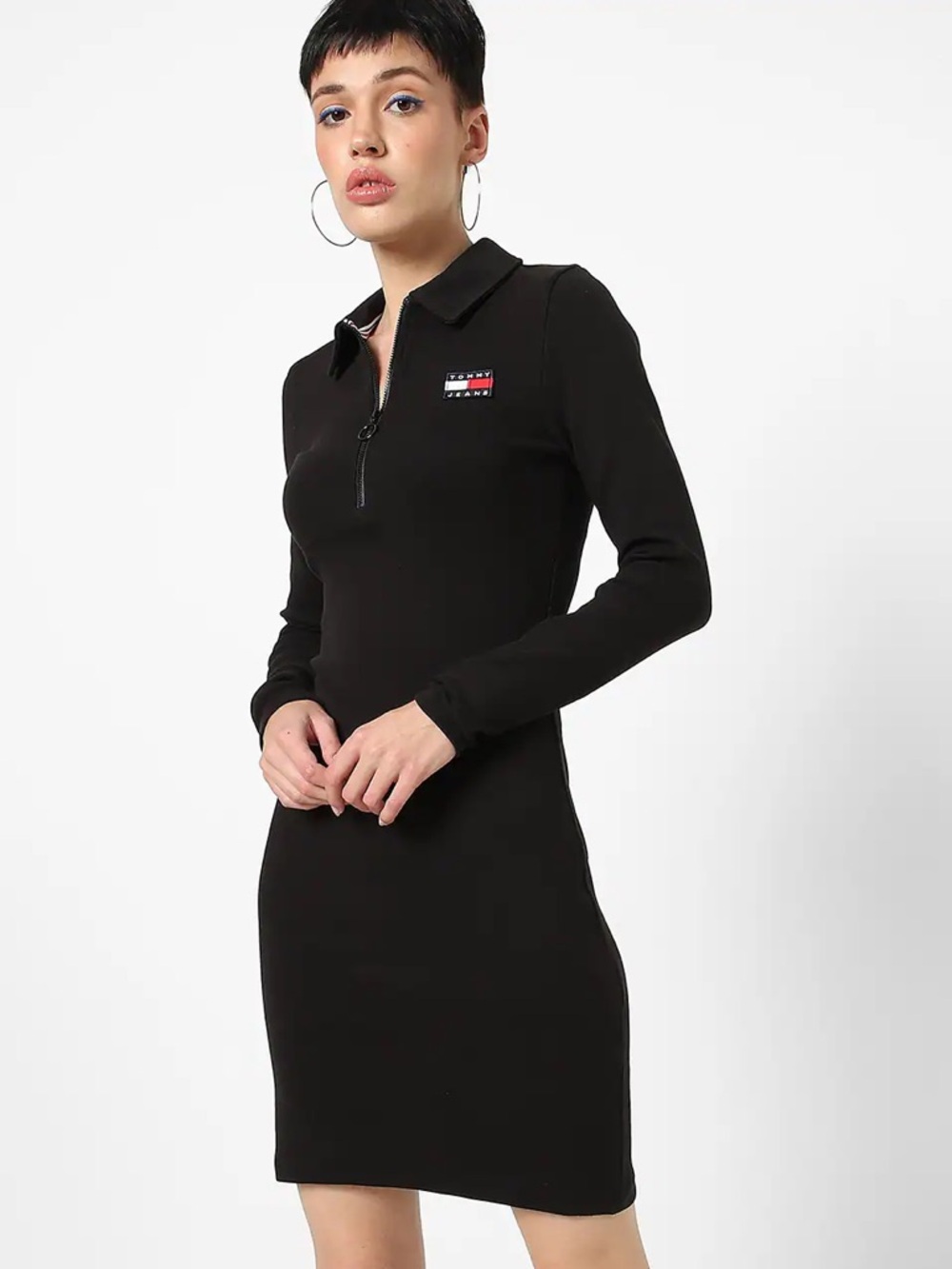 NWT Tommy Hilfiger Black Long-Sleeve Zip-Neck Knit Dress